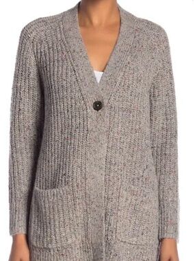 Madewell Speckled Heather Gray Long V-Neck Cardigan